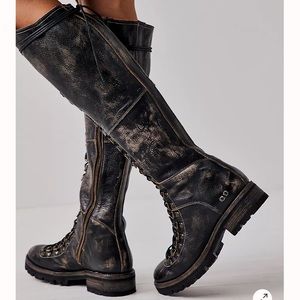 New 10 Victory Tall Lace Up Boots BedStu Free People Black